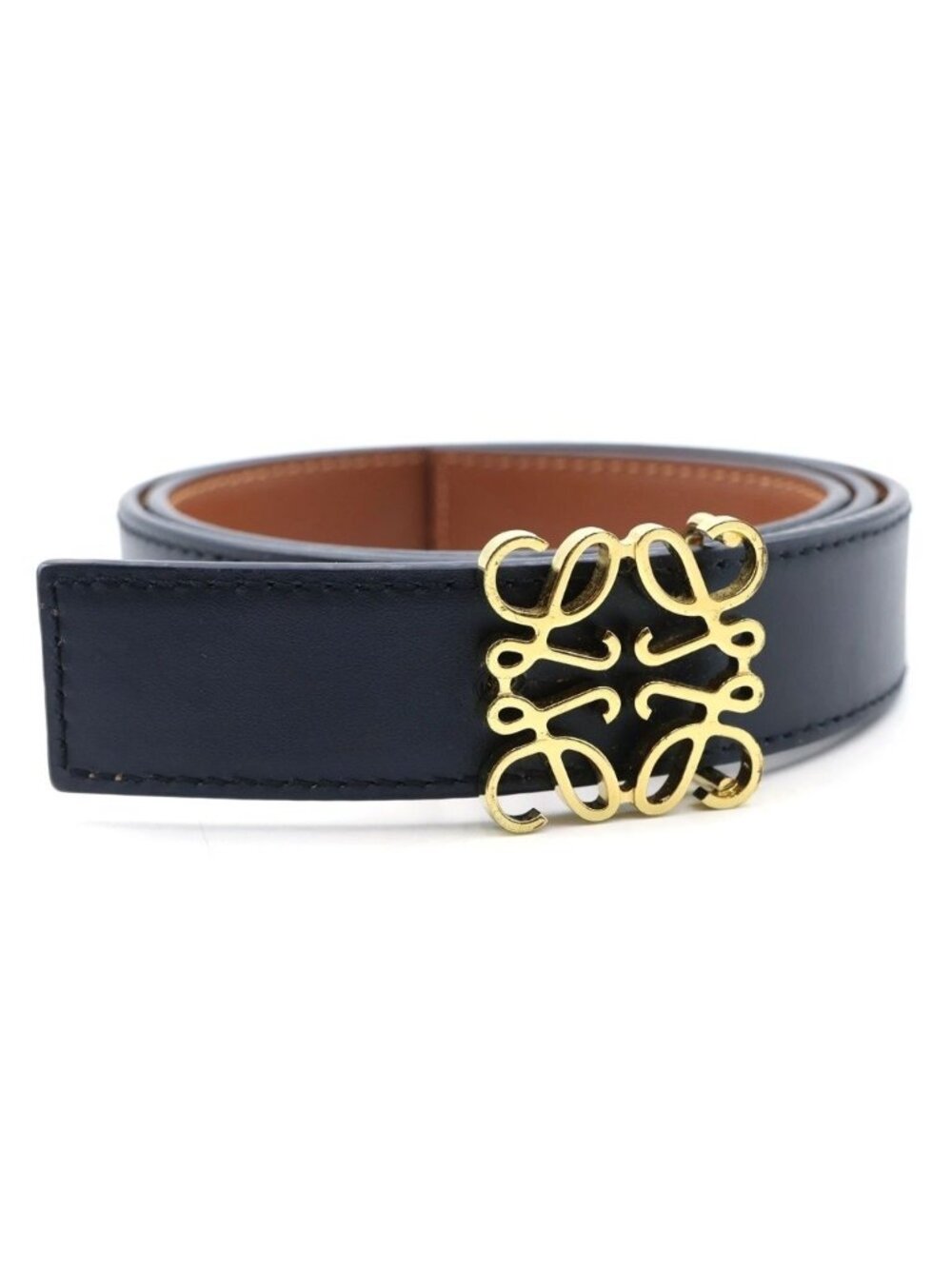Loewe Anagram Reversible Leather Belt Black Brown Gold